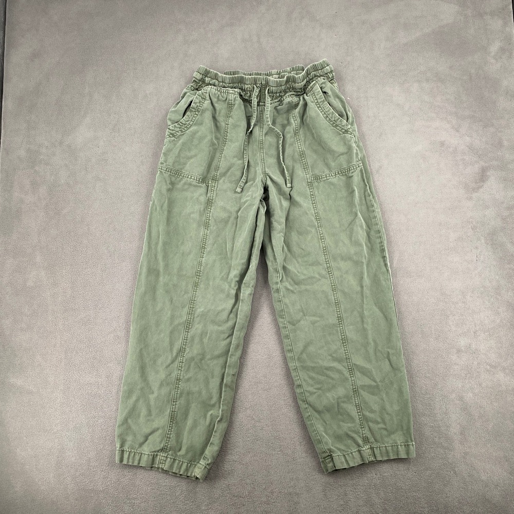 Aerie Olive Green Wide Leg Utility Canvas Pants Elastic Waist Drawstring Medium